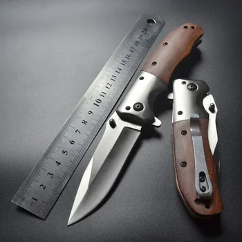 Открит преносим сгъваем нож Къмпинг Алпинизъм Самозащита Многофункционална дървена дръжка Тактически животоспасяващ нож