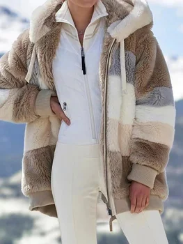 Пачуърк палто от агнешка вълна Женско топло облекло Плюшени качулати меки дебели якета за жени 2024 Зимно облекло