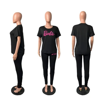 Популярни Барби момичета мода къс ръкав тениска спортен костюм сладък Барби анимация панталони горещо момиче облекло високо качество подарък
