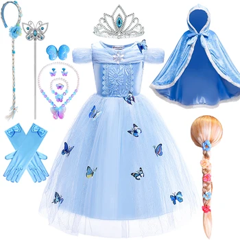 Принцеса Пепеляшка рокля за деца Хелоуин карнавал косплей маскарад рожден ден парти костюм пеперуда фея момиче дрехи