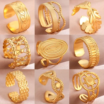 Пръстени от неръждаема стомана Бохемски геометрични отворени регулируеми широк пръстен мода реколта глоба пръстен за жени бижута годишнина подарък