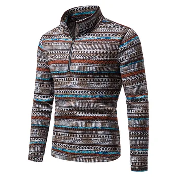 Реколта африкански печат поло пуловер мъже 2024 марка тънък годни четвърт цип пуловер пуловери мъже Harajuku африкански дрехи XXL
