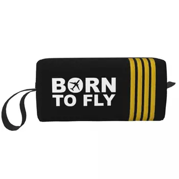 Роден да лети пилот капитан ивици козметична чанта жени грим чанти авиация авиатор пътуване ежедневно тоалетна чанта организатор Merch