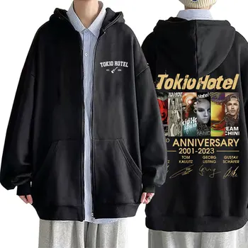 Рок група Токио Хотел 19 години 2001-2023 Назад Графичен цип качулка мъже жени мода готика яке мъжки цип нагоре палто