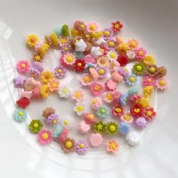 Смесени цветове 100pcs смола 6mm 3D цвете плосък гръб камък декоративни DIY скрапбук занаяти нокти кристали кристал апликация