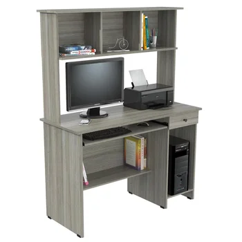 Традиционно ламинатно компютърно бюро и хъч със съхранение в сиво