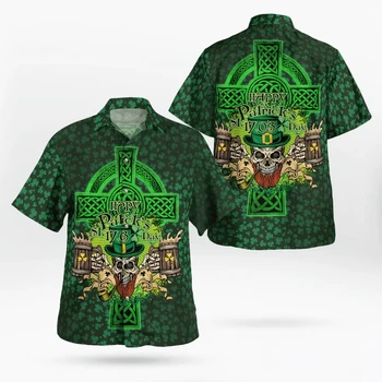 Честит Ден на Свети Патрик Cool череп и бира Хавай риза подарък за ирландски 3D отпечатани риза мъже за жени Tee хип-хоп ризи