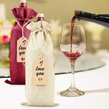  Юта въже вино чанта Burlap вино чанти за многократна употреба опаковки за коледни рождени дни сватби вино бутилка подарък чанта