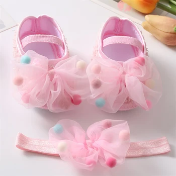 бебе момиче пролет и лято плосък бебе лък бебе малко дете обувки лента за глава лък принцеса обувки комплект празник бебе душ подарък