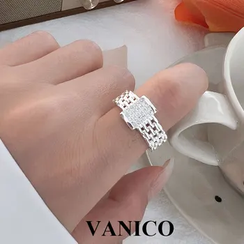 буци Watchband верига пръст пръстен 925 стерлинги сребро пънк хип-хоп стил дебел широк часовник кубински връзка верига пръстен за жени мъже