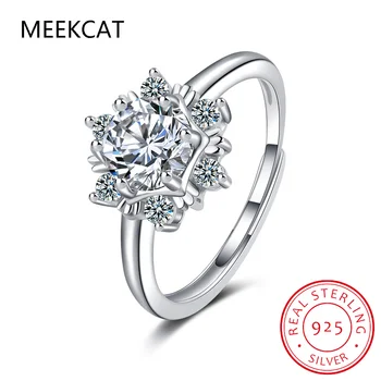 бял кристал 925 стерлинги сребро снежинка отворен пръстен за жени зимни коледни подаръци годежни бижута регулируем пръстен BSR214