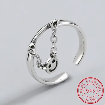 гореща продажба 100% 925 стерлинги сребро прекрасна усмивка лицето виси пръст пръстени за жени стерлинги сребърни бижута подарък SCR147
