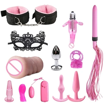 еротичен SM секс игра играчка 12 бр / комплект щепсел мастурбатор вибратор BDSM вибратор пениса пръстен скок яйце празник подарък за двойки нов
