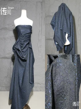 жакард плат тъмно синьо релефни нагънат текстура рокля облекло дизайнер кърпа от метра тапицерия плат полиестерен материал