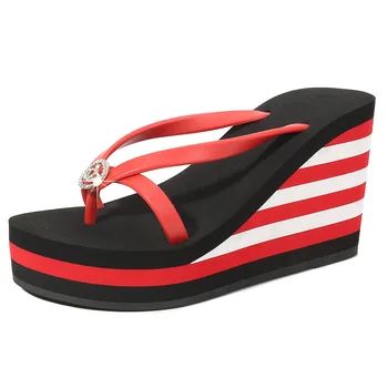 плажни обувки Блестящи слайдове Гумени джапанки Дамски чехли Дама платформа Муле на токчета Sabot Jelly Хавайски 2023 Момиче Високо