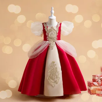 реколта цвете момиче костюм Коледа принцеса рокля за момичета елегантни коледни вечерни парти рокли сватбена рокля 3-12 години