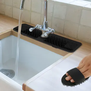 силиконов кран мат 24×5.7 инчов кран мивка пръски охрана с четка сгъваема кранче дръжка капково уловител миеща се мивка източване