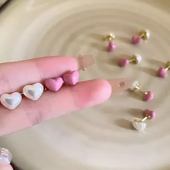 сладък двустранен любов перлени обеци бонбони цвят сладък малки и изящни обеци