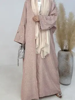 халат жилетка Abaya дълга рокля бродерия модно парти вечер жени мюсюлмански марокански кафтан джалабия исляма дамски дрехи